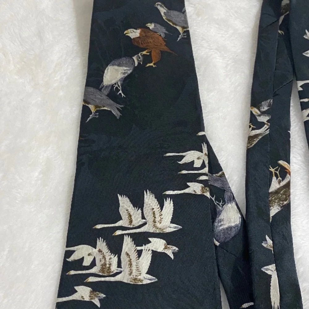 Endangered Species Bird Print Black Tie